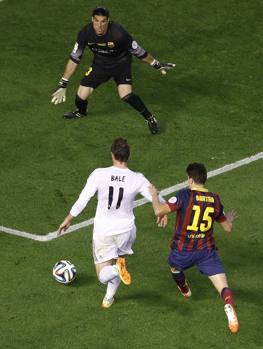 A 5' dal termine il capolavoro di Bale, che si invola sulla sinistra, resiste a Bartra e deposita in rete il gol del trionfo. Action Images